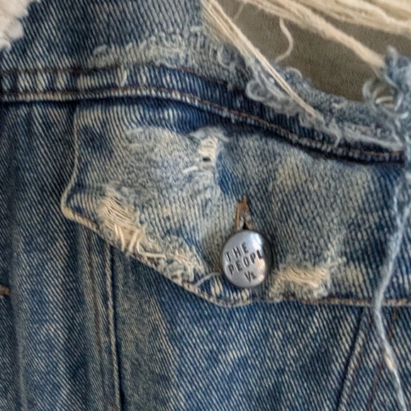 The People VS. Eddie Sherpa Destroyed Denim Jacket Medium Unisex Men's Women's - Picture 6 of 7